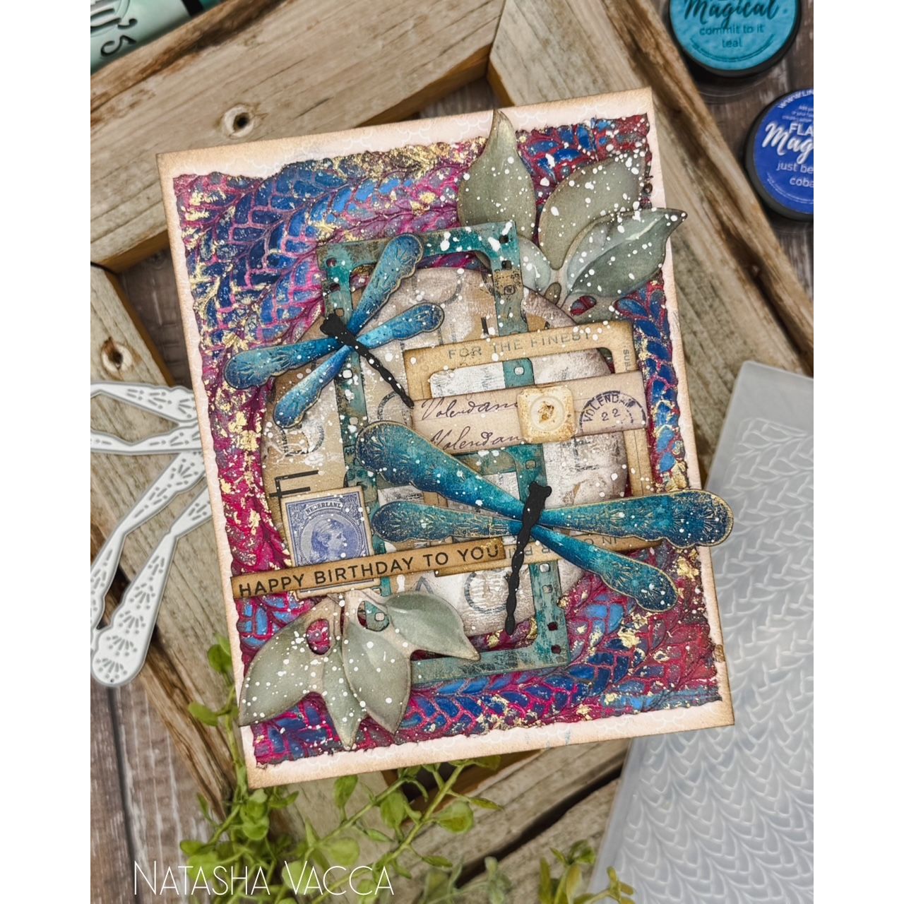 Simon Says Stamp Embossing Folder Circle Braids sf616 Every Happiness Natasha Vacca Mixed Media Birthday Card
