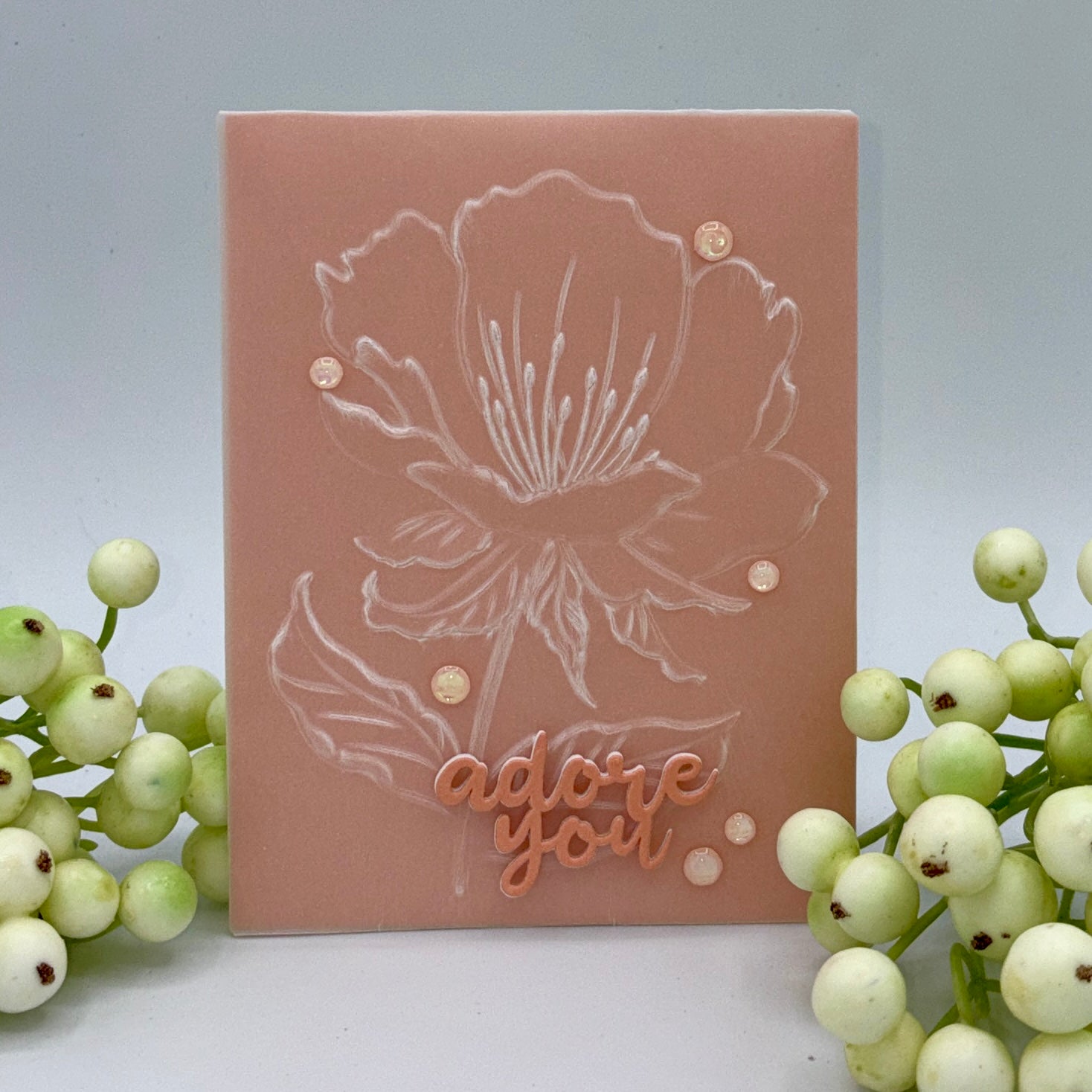 Simon Says Stamp Embossing Folder Curvy Blossom sf598 Shine On Bonnie Crane Monochromatic Peach Card