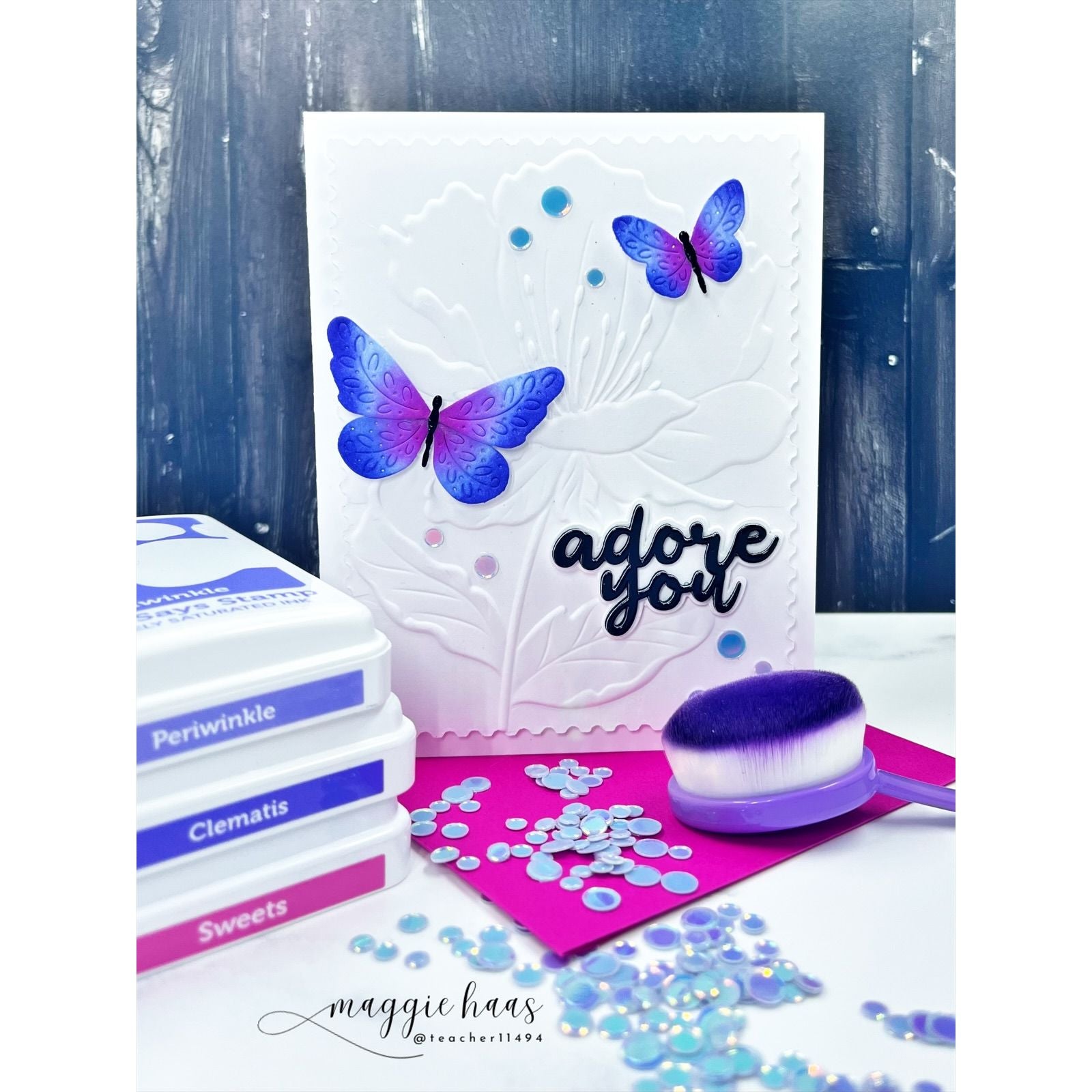 Simon Says Stamp Embossing Folder Curvy Blossom sf598 Shine On Maggie Haas Butterfly Card