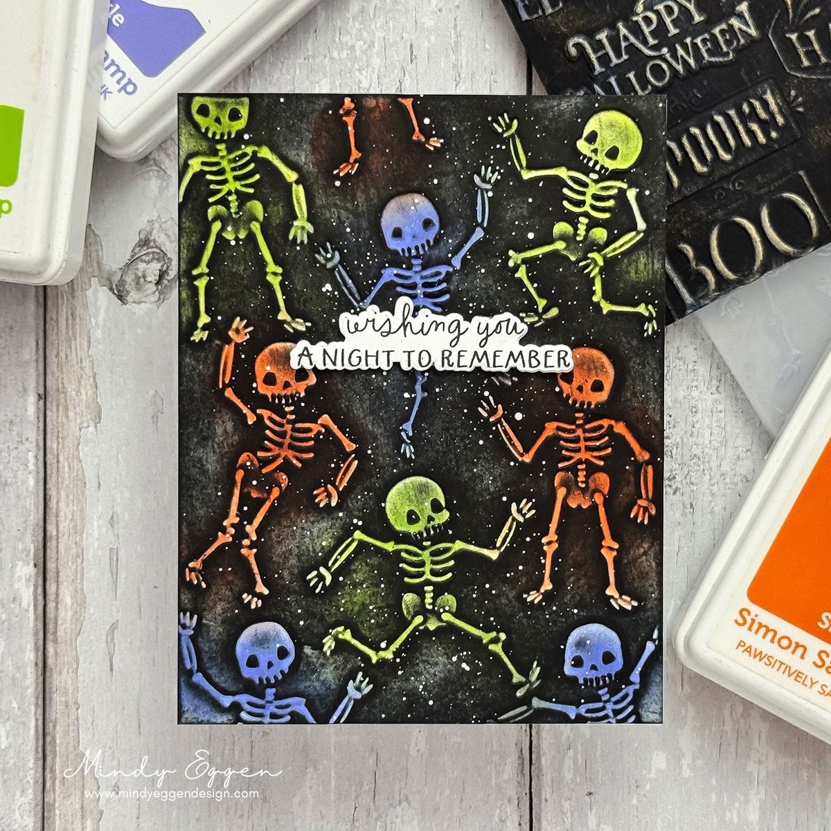Simon Says Stamp Embossing Folder Dancing Skeletons sf665 A Night to Remember Halloween Card Mindy Eggen