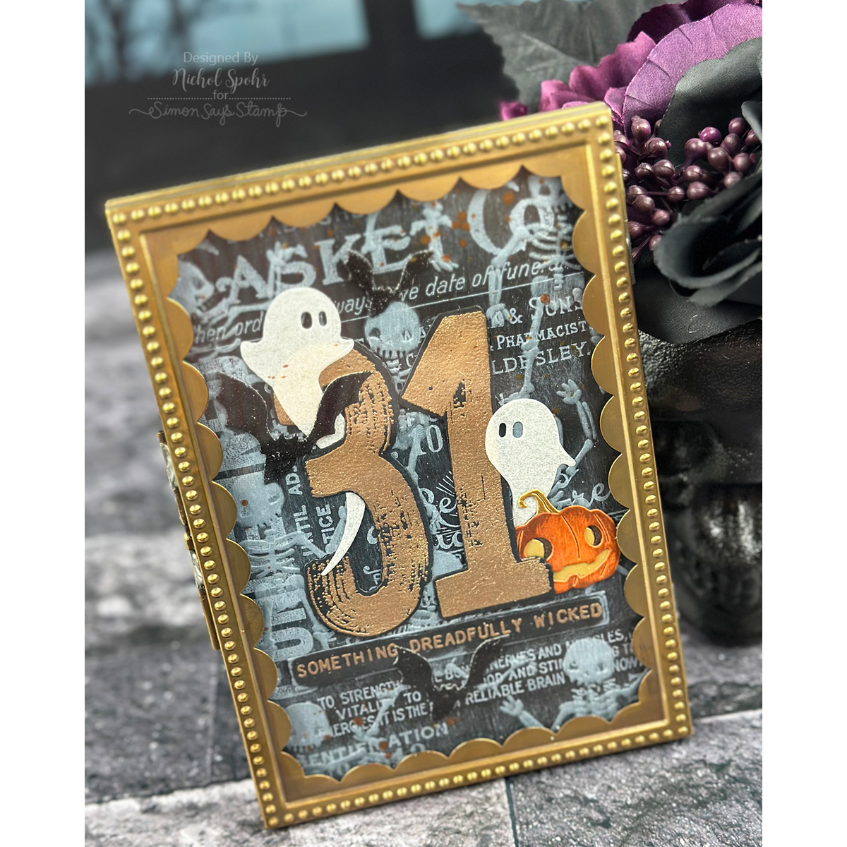 Simon Says Stamp Embossing Folder Dancing Skeletons sf665 Nichol Spohr Spooky Framed Art