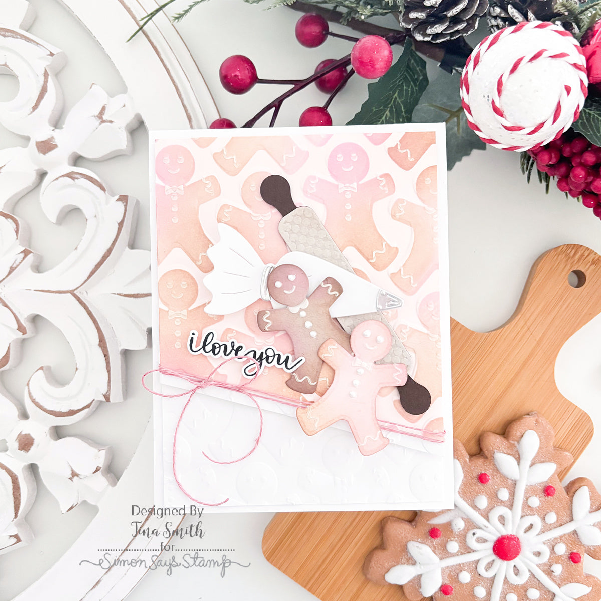 Simon Says Stamp Embossing Folder Die and Stencils Gingerbread Man set1398gm Sending Cheer Tina Smith Cookie Decorating Card