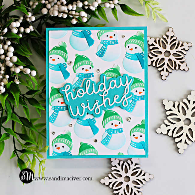 Simon Says Stamp Embossing Folder Dies Cozy Snowmen sfd638set Sending Cheer Sandi MacIver Cool Colors Holiday Card | color-code:ALT01