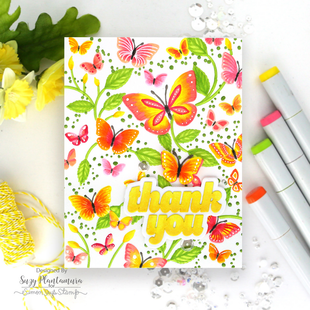 Simon Says Stamp Embossing Folder Dies and Stencils Butterfly Escapade set1216be I Want It All Thank You Card Suzy Plantamura | color-code:ALT04