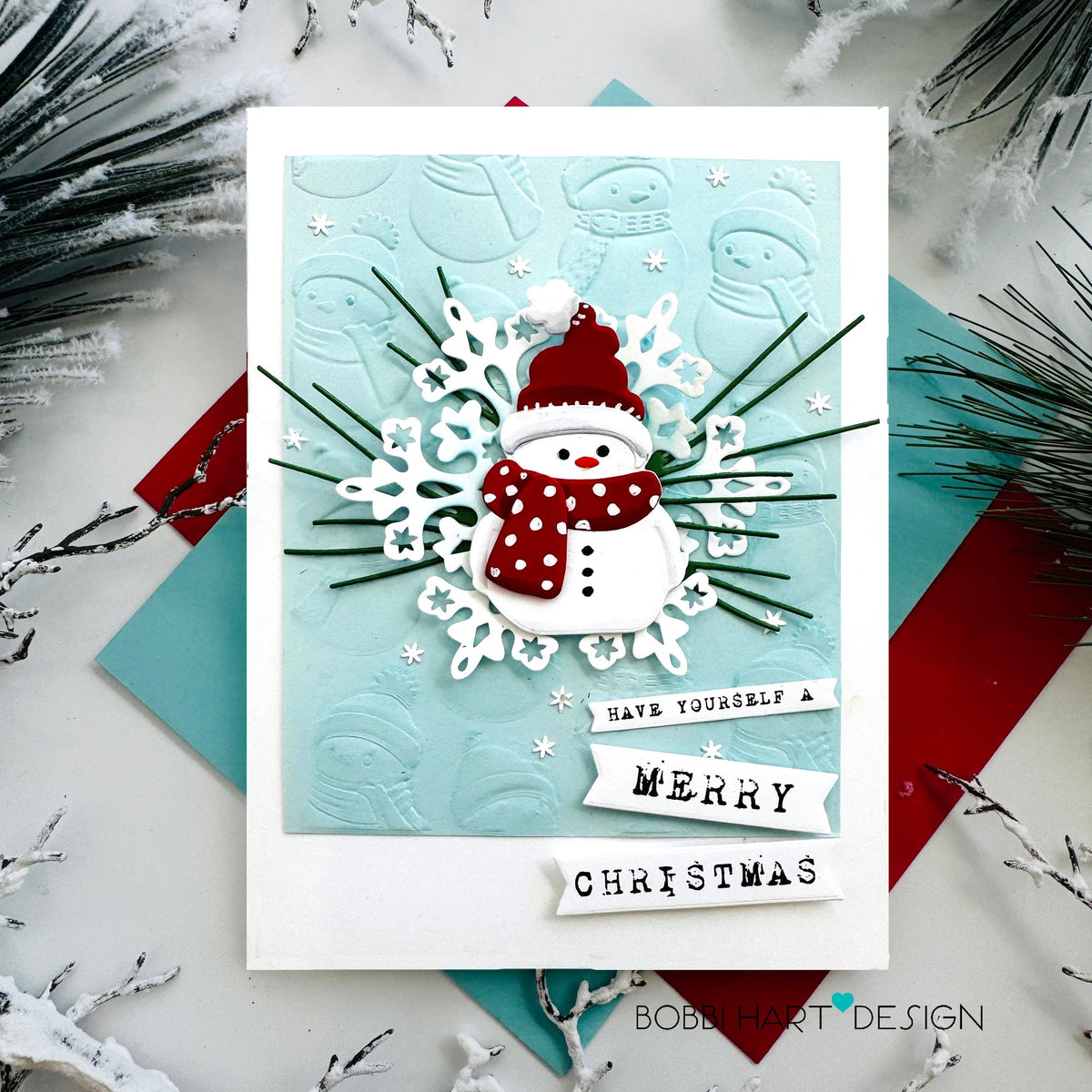 Simon Says Stamp Embossing Folder Dies and Stencils Cozy Snowmen set1404cs Sending Cheer Bobbi Lemanski Holiday Card