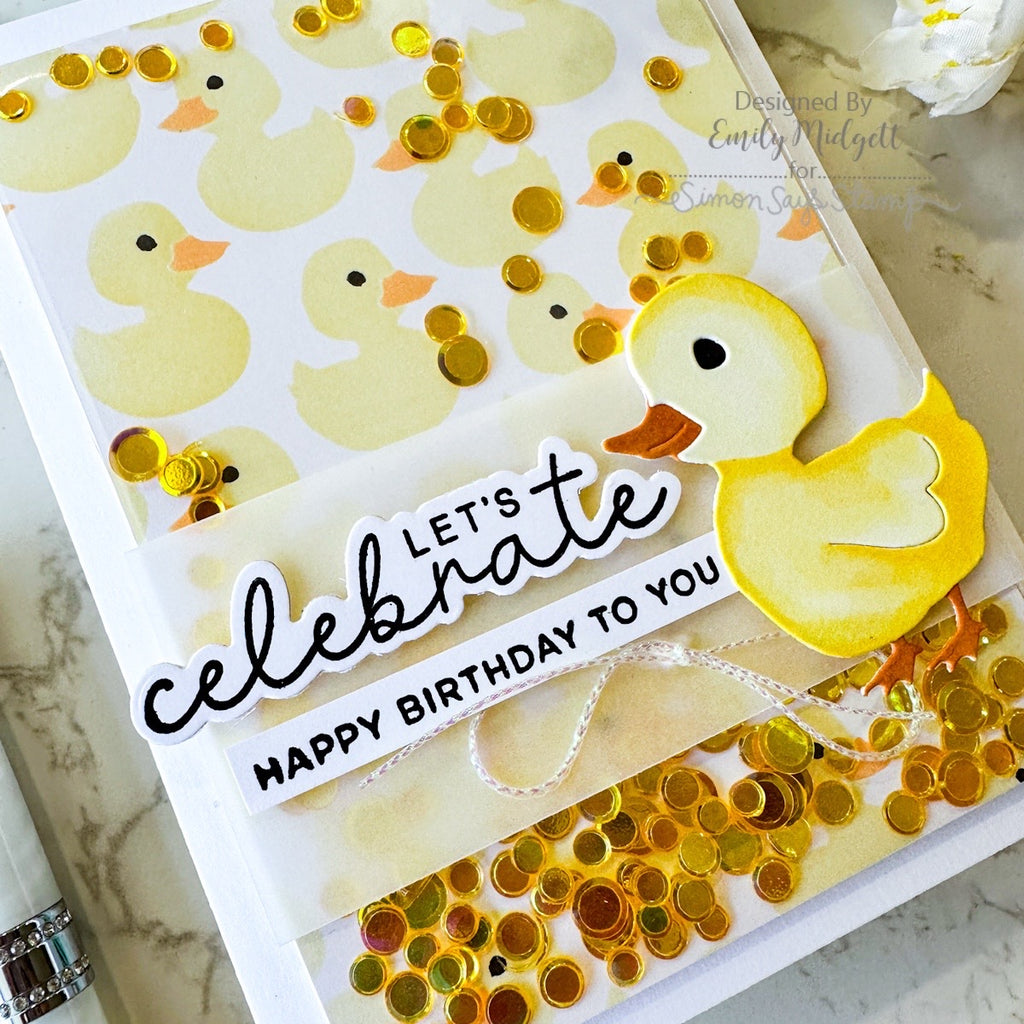 Simon Says Stamp Embossing Folder Dies and Stencils Darling Duckies set1249dd Duckie Birthday Card Emily Midgett | color-code:ALT03