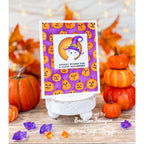 Simon Says Stamp Embossing Folder, Dies, and Stencils Glowing Jack O Lanterns set1370gj Barbara Tarayao Quizzical Cat and Pumpkins Halloween Card