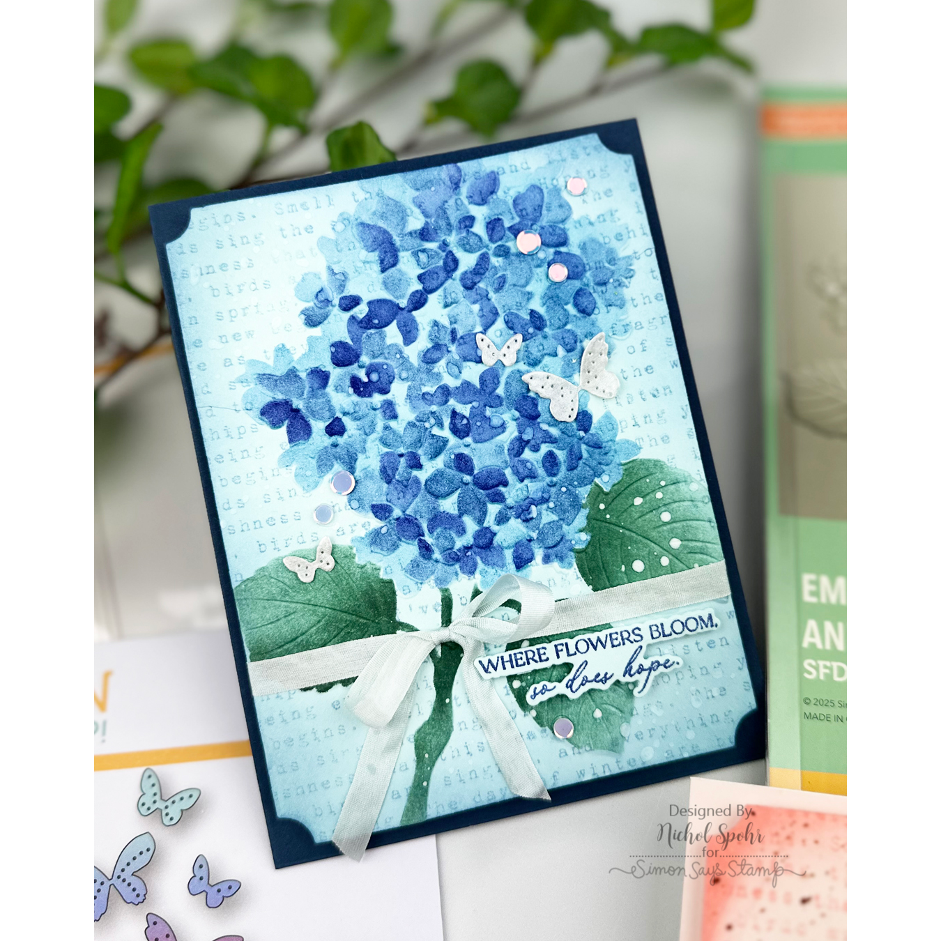 Simon Says Stamp Embossing Folder Dies and Stencils Gorgeous Hydrangea set1256gh Always There Blue Hope Card Nichol Spohr | color-code:ALT02