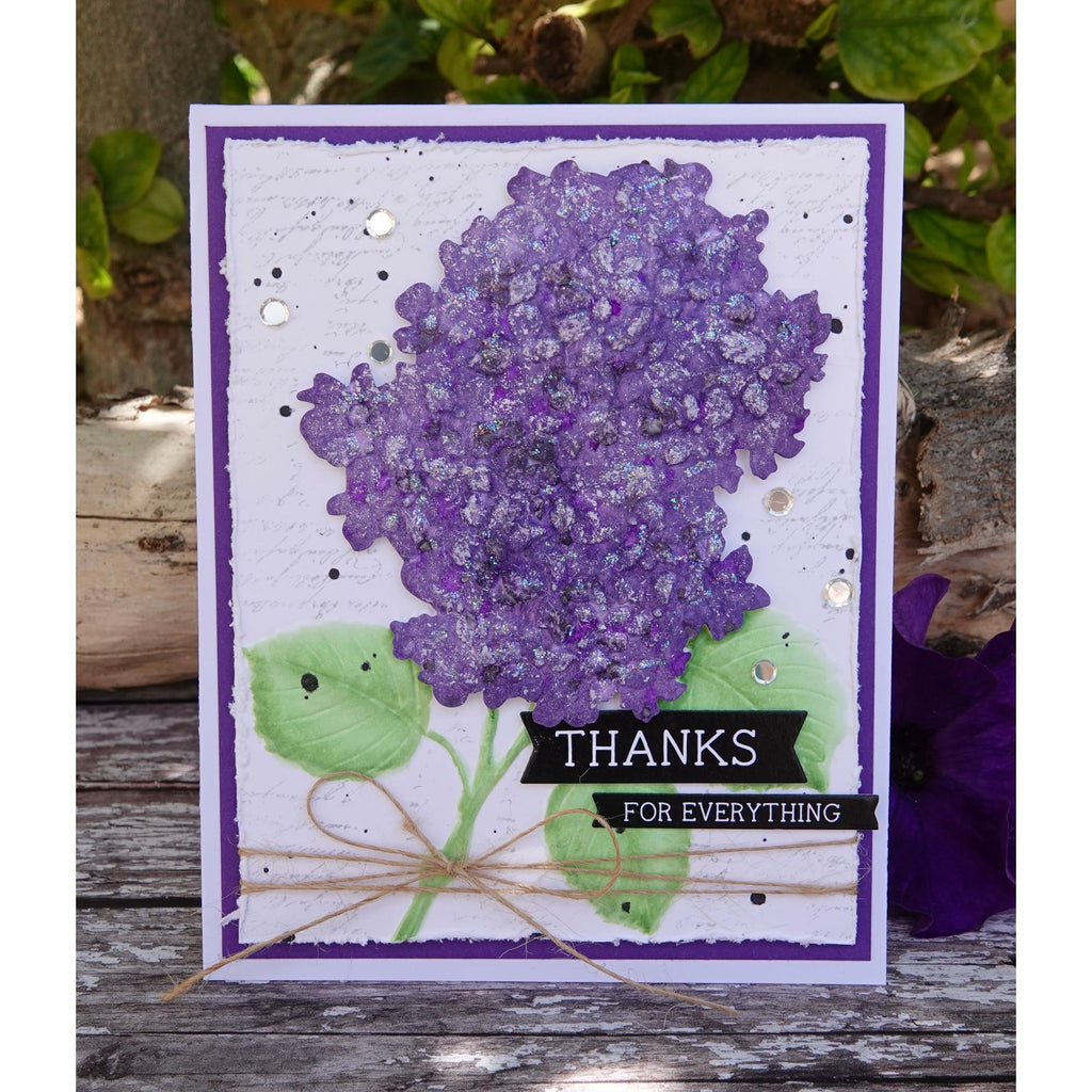 Simon Says Stamp Embossing Folder Dies and Stencils Gorgeous Hydrangea set1256gh Always There Purple Thanks Card Lorraine Aquilina