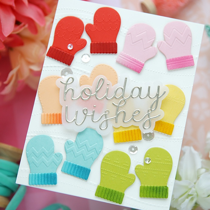 Simon Says Stamp Embossing Folder Dies and Stencils Mitten Garland set1399mg Sending Cheer Laura Bassen Colorful Mittens Holiday Wishes Card | color-code:ALT02