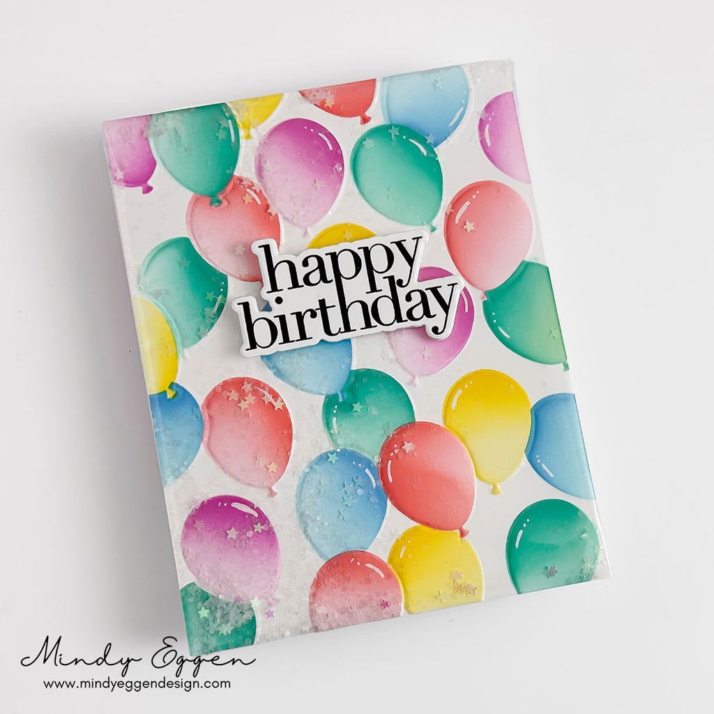 Simon Says Stamp Embossing Folder, Dies, and Stencils Party Balloons set1371pb Mindy Eggen Birthday Party Card | color-code:ALT0