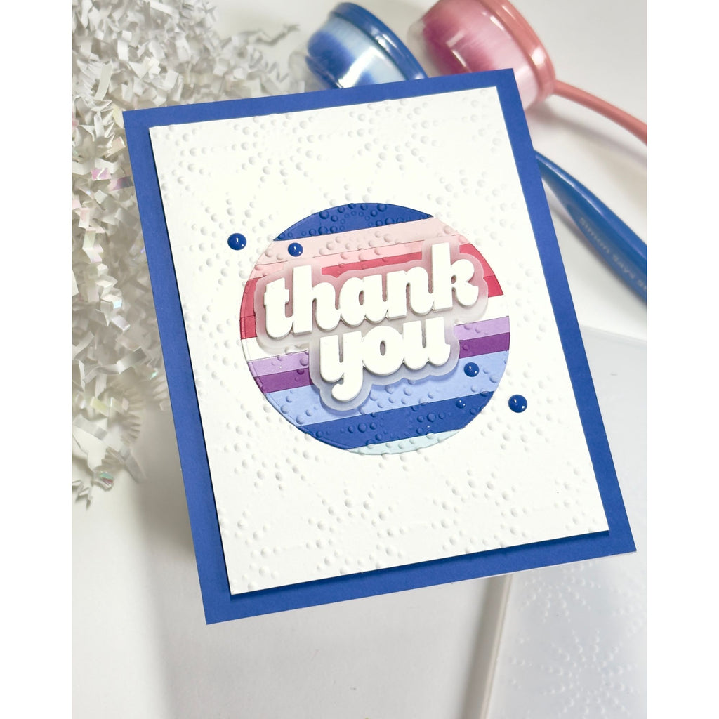 Simon Says Stamp Embossing Folder Dotty Circles sf572 Always There Striped Thank You Card Karen Downs