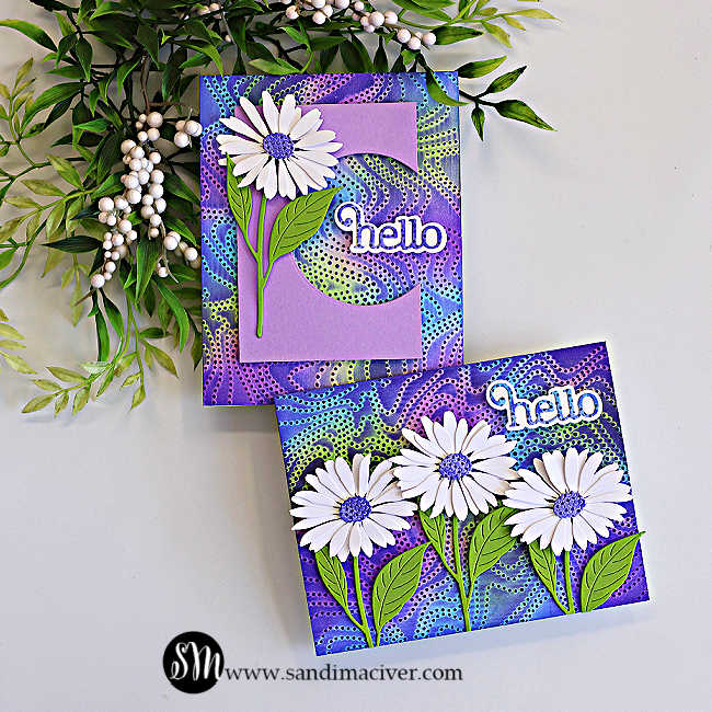 Simon Says Stamp Embossing Folder Dotty Contour sf530 Shine On Vari-Colored Daisy Hello Cards Sandi MacIver | color-code:ALT01