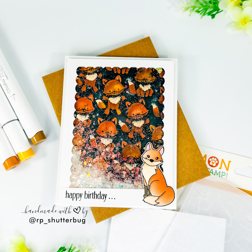 Simon Says Stamp Embossing Folder Fable Friendly Foxes sf656 Stamptember Revati Panickar Foxy Birthday Card