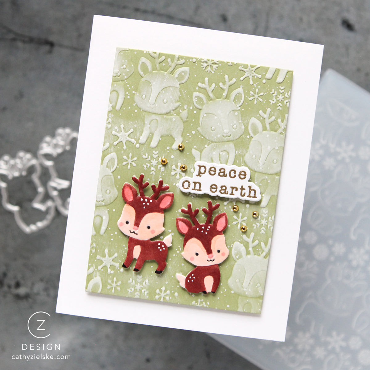 Simon Says Stamp Embossing Folder Fable Snowy Deer sf658 Cathy Zielske Two Sweet Deer Christmas Card 