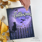 Simon Says Stamp Embossing Folder Fenceline Cat sf664 Nichol Spohr Purple  Sky Halloween Card