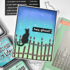 Simon Says Stamp Embossing Folder Fenceline Cat sf664 Tracy Ware Serene Black Cat Halloween Card