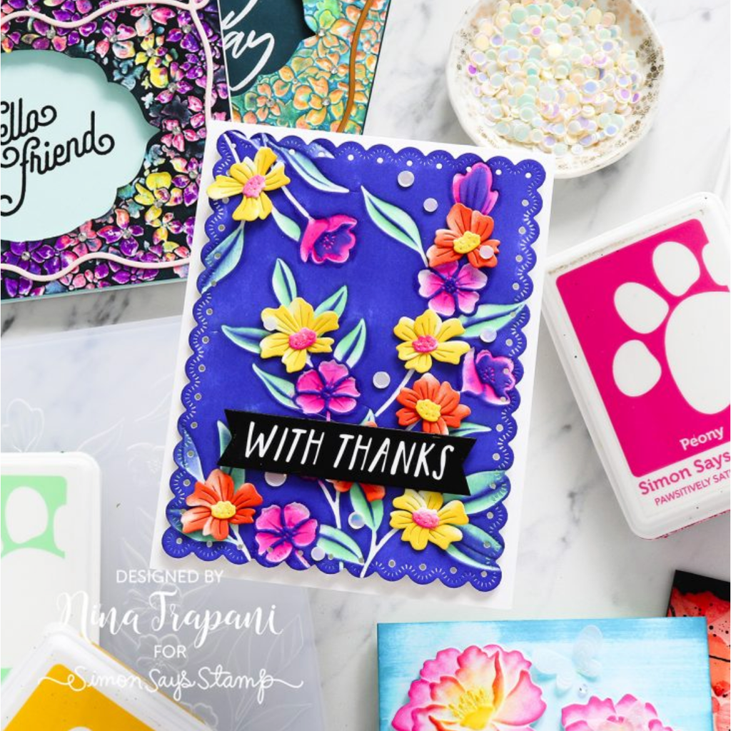 Simon Says Stamp Embossing Folder Floral Bunches sf501 Moments in Time With Thanks Card Nina-Marie Trapani | color-code:ALT15