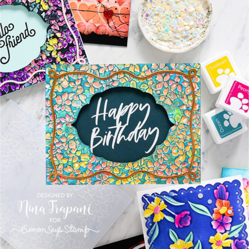 Simon Says Stamp Embossing Folder Flower Frame sf579 Beautiful Moments Birthday Card Nina-Marie Trapani | color-code:ALT04