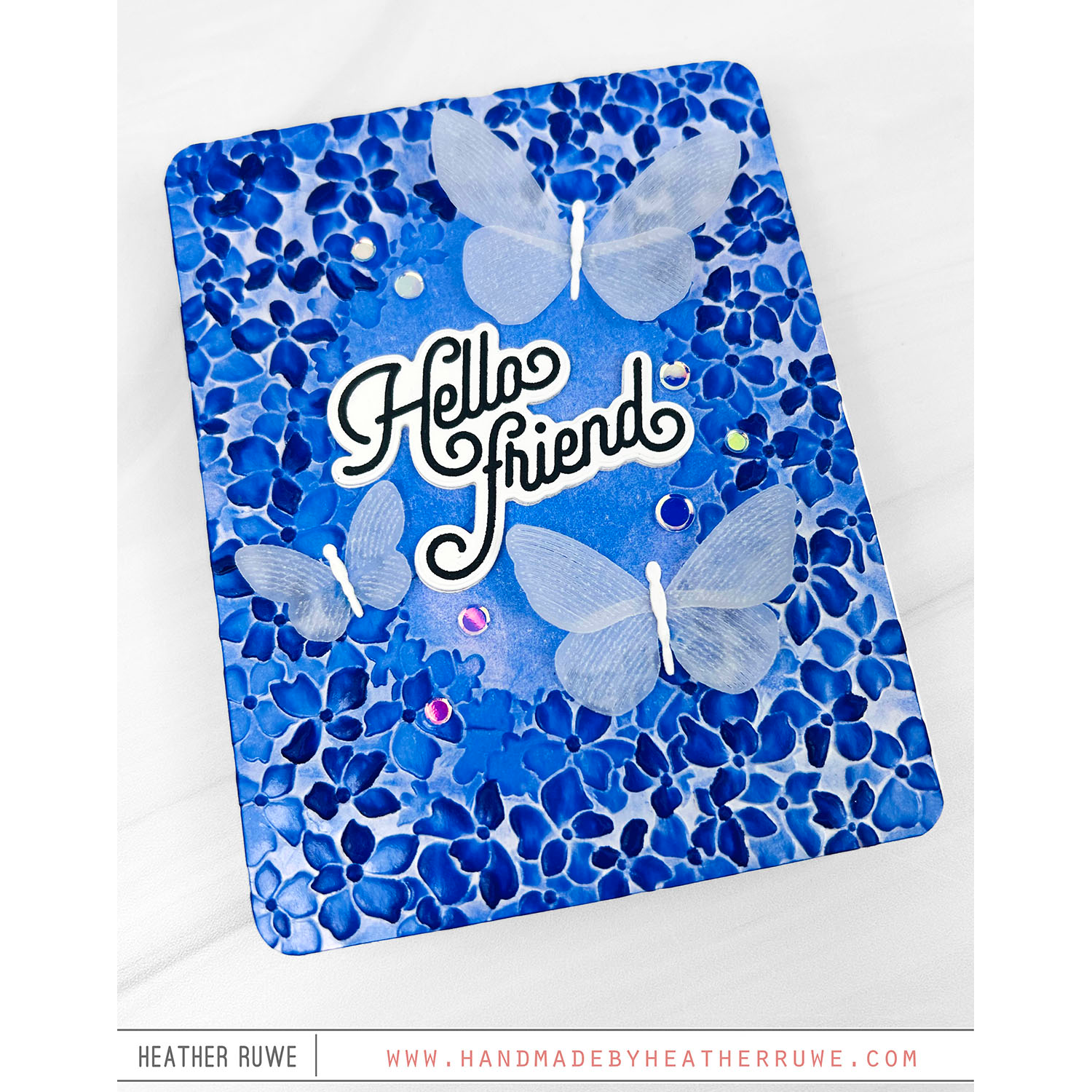 Simon Says Stamp Embossing Folder Flower Frame sf579 Beautiful Moments Bright Blue Friend Card Heather Ruwe | color-code:ALT07