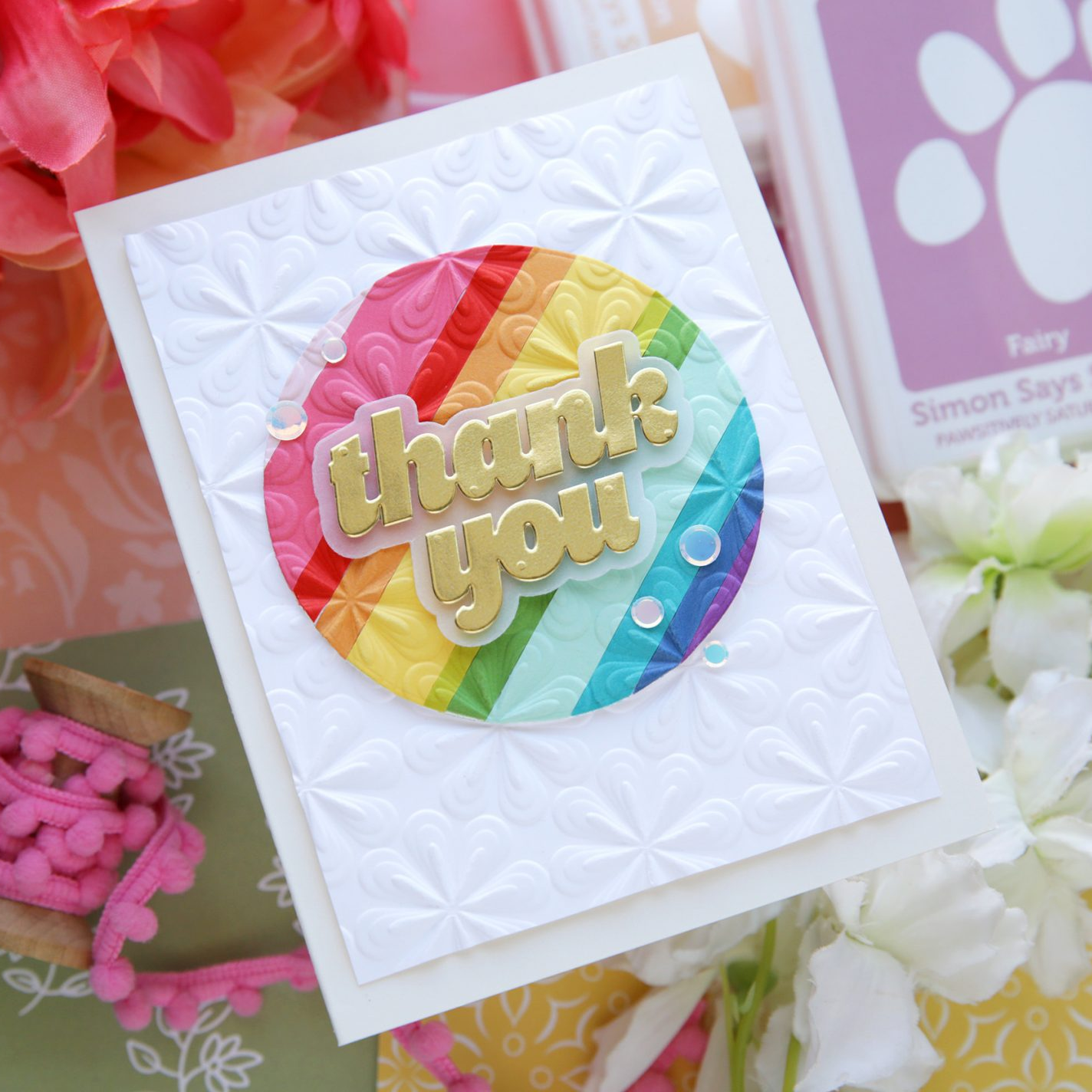 Simon Says Stamp Embossing Folder Groovy Floral sf481 Moments In Time Thank You Card Laura Bassen | color-code:ALT04