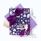 Simon Says Stamp Embossing Folder Halloween Collage sf662 Stamptember Susan R Opel Purple Boo Card