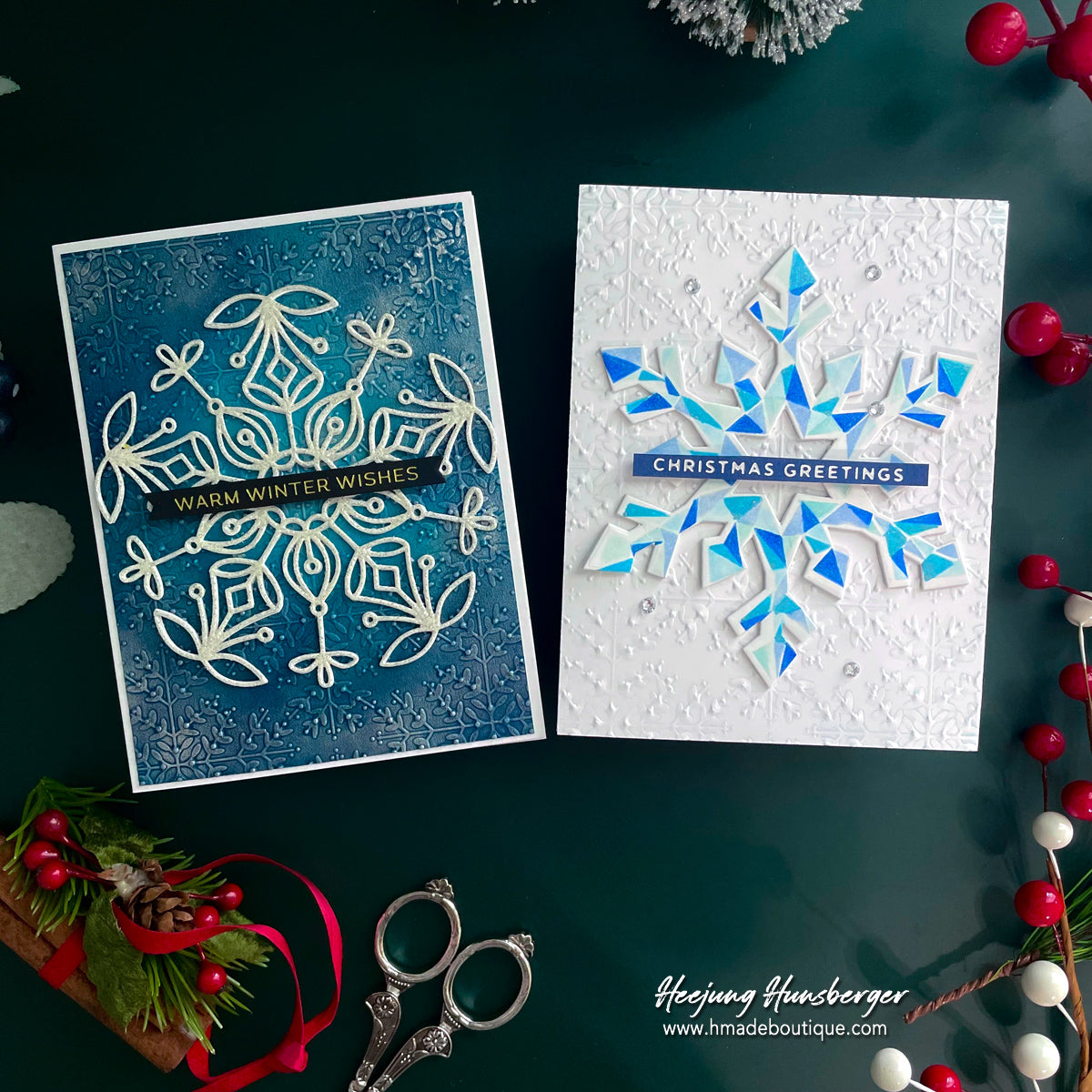 Simon Says Stamp Embossing Folder Melbourne sf537 Stamptember Heejung Hunsberger Snowflake Cards