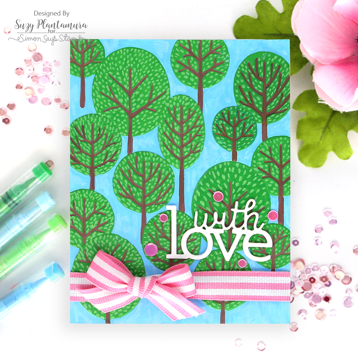Simon Says Stamp Embossing Folder Mod Forest sf493 STAMPtember Springtime Love Card Suzy Plantamura | color-code:ALT08