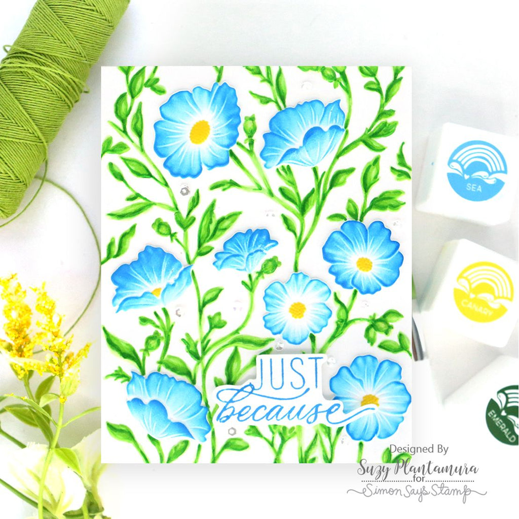 Simon Says Stamp Embossing Folder Morning Glory Vibes sf581 Suzy Plantamura Just Because Blue Flowers Card | color-code:ALT05