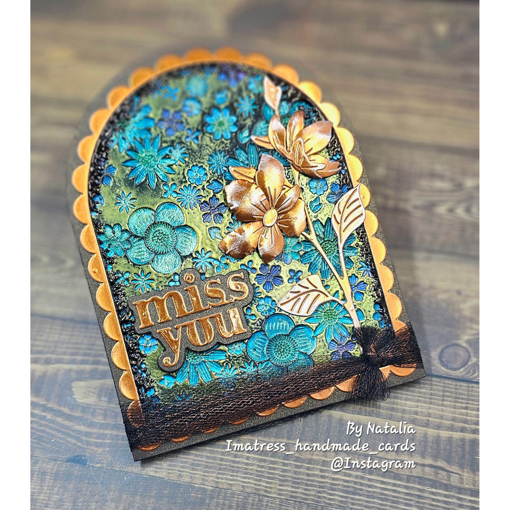 Simon Says Stamp Embossing Folder Mythic Blooms sf574 Always There Arched Metallic Miss You Card Natalia Alton