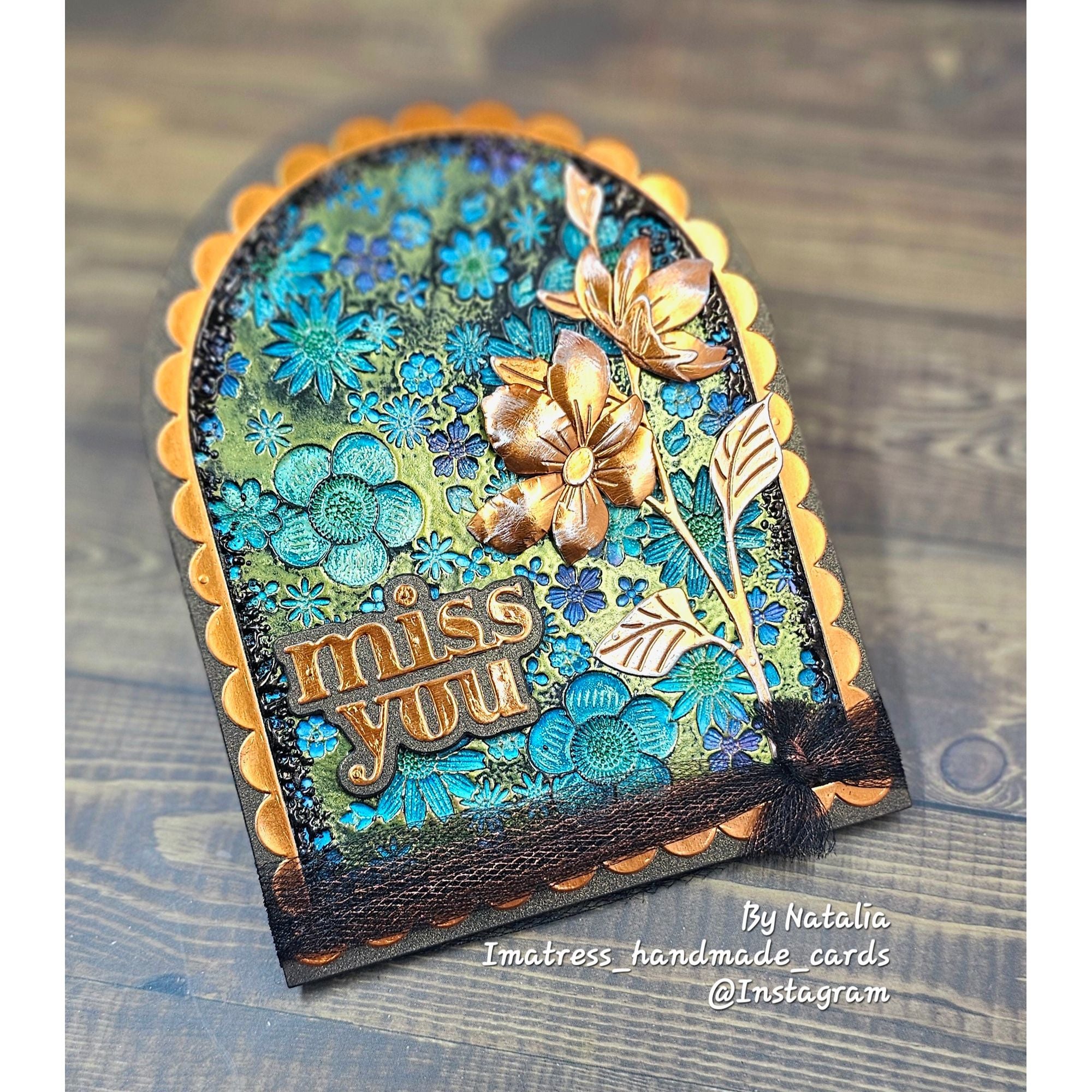 Simon Says Stamp Embossing Folder Mythic Blooms sf574 Always There Arched Metallic Miss You Card Natalia Alton