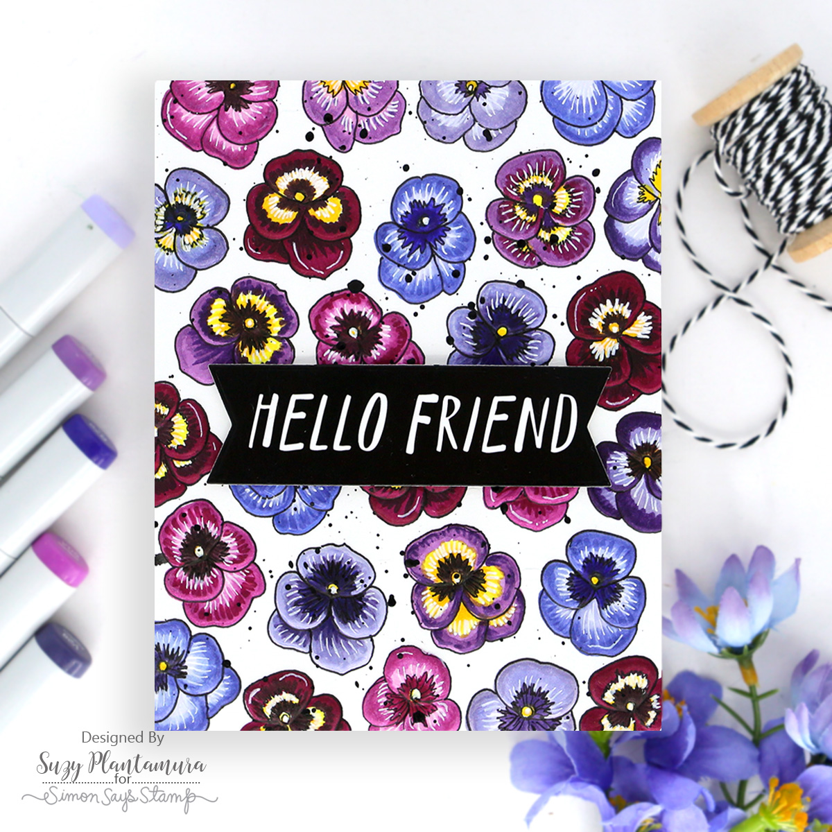 Simon Says Stamp Embossing Folder Pansy Petals sf621 Beautiful Moments Friend Card Suzy Plantamura | color-code:ALT02