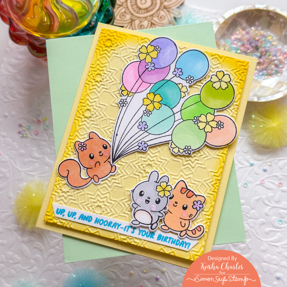 Simon Says Stamp Embossing Folder Presto Pop sf578 Shine On Balloon Birthday Card Keisha Charles