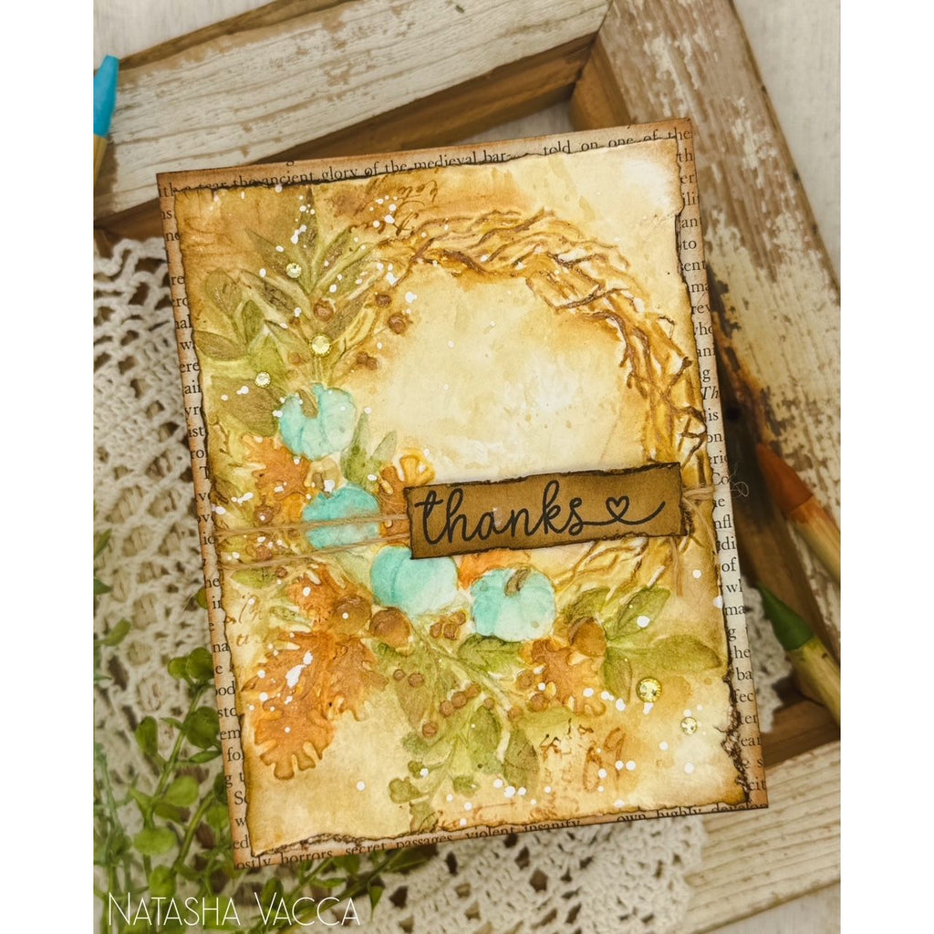 Simon Says Stamp Embossing Folder Pumpkin Wreath sf667 Stamptember Natasha Vacca Thanksgiving Card