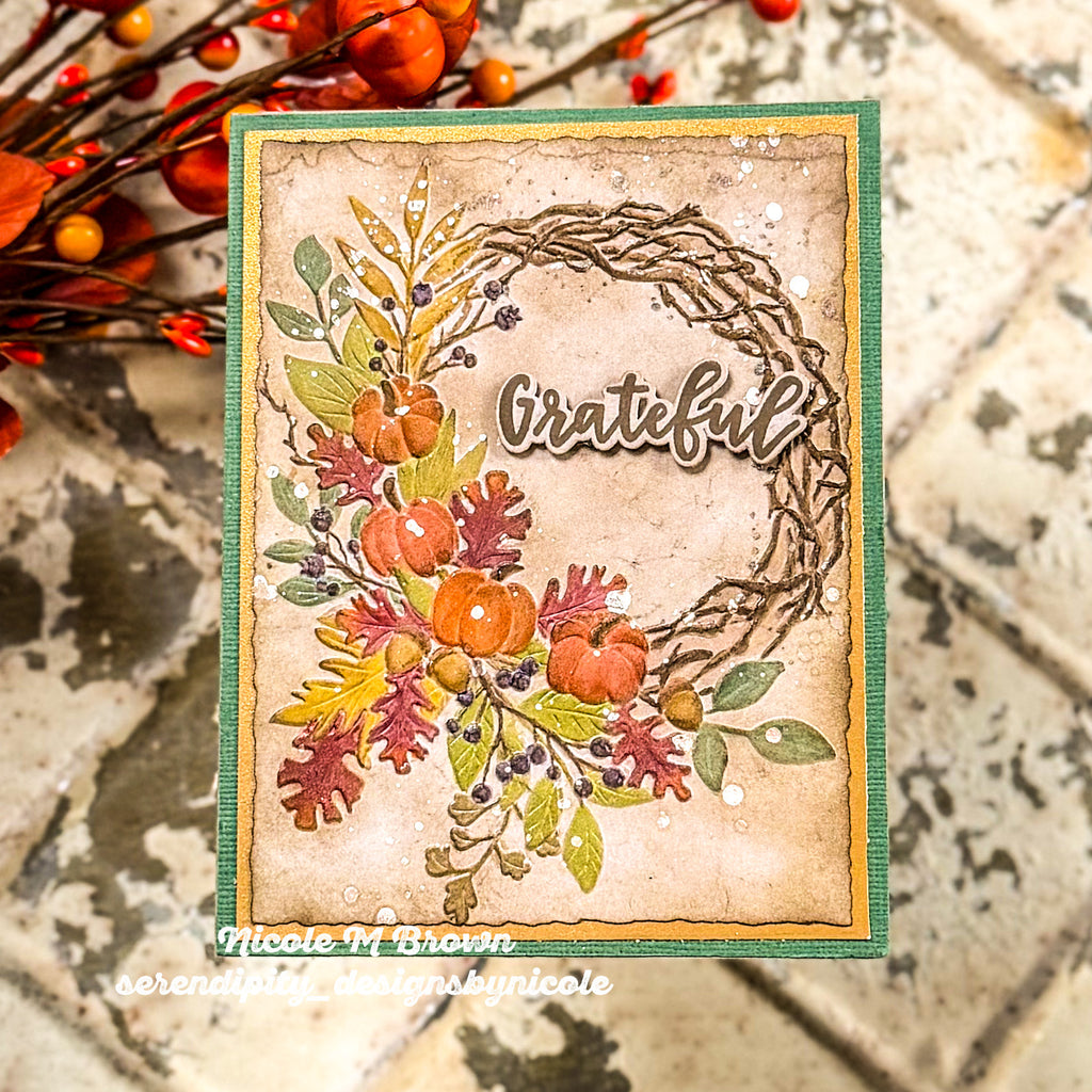Simon Says Stamp Embossing Folder Pumpkin Wreath sf667 Stamptember Nicole Brown Thanksgiving Card