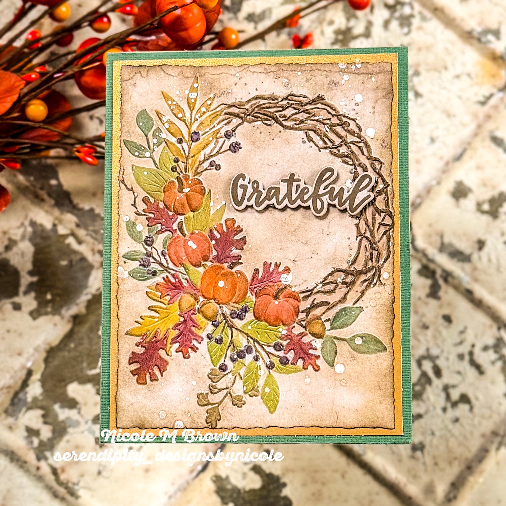 Simon Says Stamp Embossing Folder Pumpkin Wreath sf667 Stamptember Nicole Brown Thanksgiving Card