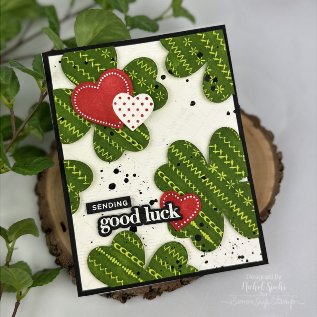 Simon Says Stamp Embossing Folder Stitching Sampler sf545 Beautiful Moments Good Luck Card Nichol Spohr | color-code:ALT06
