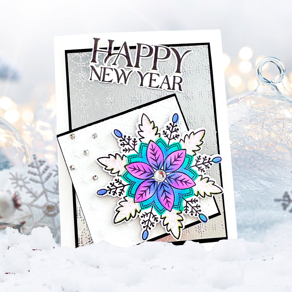 Simon Says Stamp Embossing Folder Tessellating Snowflakes sf344 Sweetheart Heidi Crowl Bright Snowflake New Year Card | color-code:ALT05