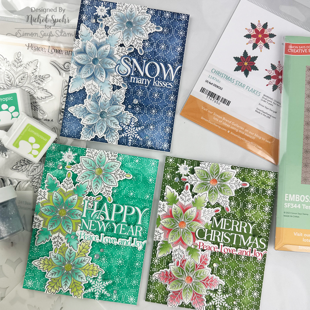 Simon Says Stamp Embossing Folder Tessellating Snowflakes sf344 Sweetheart Nichol Spohr Star Flakes 3 Ways | color-code:ALT06