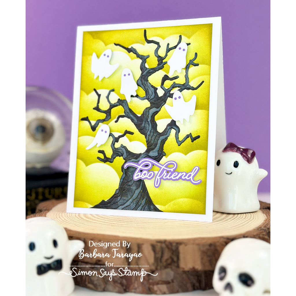 Simon Says Stamp Embossing Folder Twisted Tree sf636 Stamptember Barbara Tarayao Ghostly Halloween Card