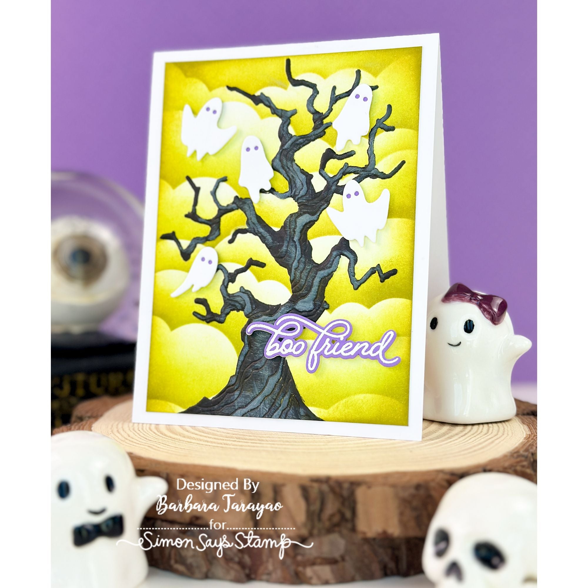 Simon Says Stamp Embossing Folder Twisted Tree sf636 Stamptember Barbara Tarayao Ghostly Halloween Card