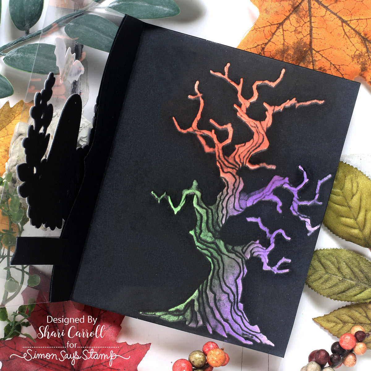 Simon Says Stamp Embossing Folder Twisted Tree sf636 Stamptember Shari Carroll Halloween Card