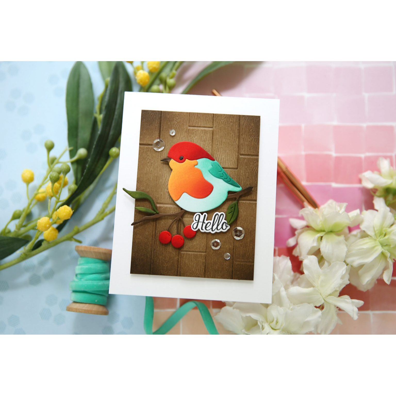Simon Says Stamp Embossing Folder Wooden Planks sf326 Season Of Wonder Hello Bird Card Laura Bassen | color-code:ALT03