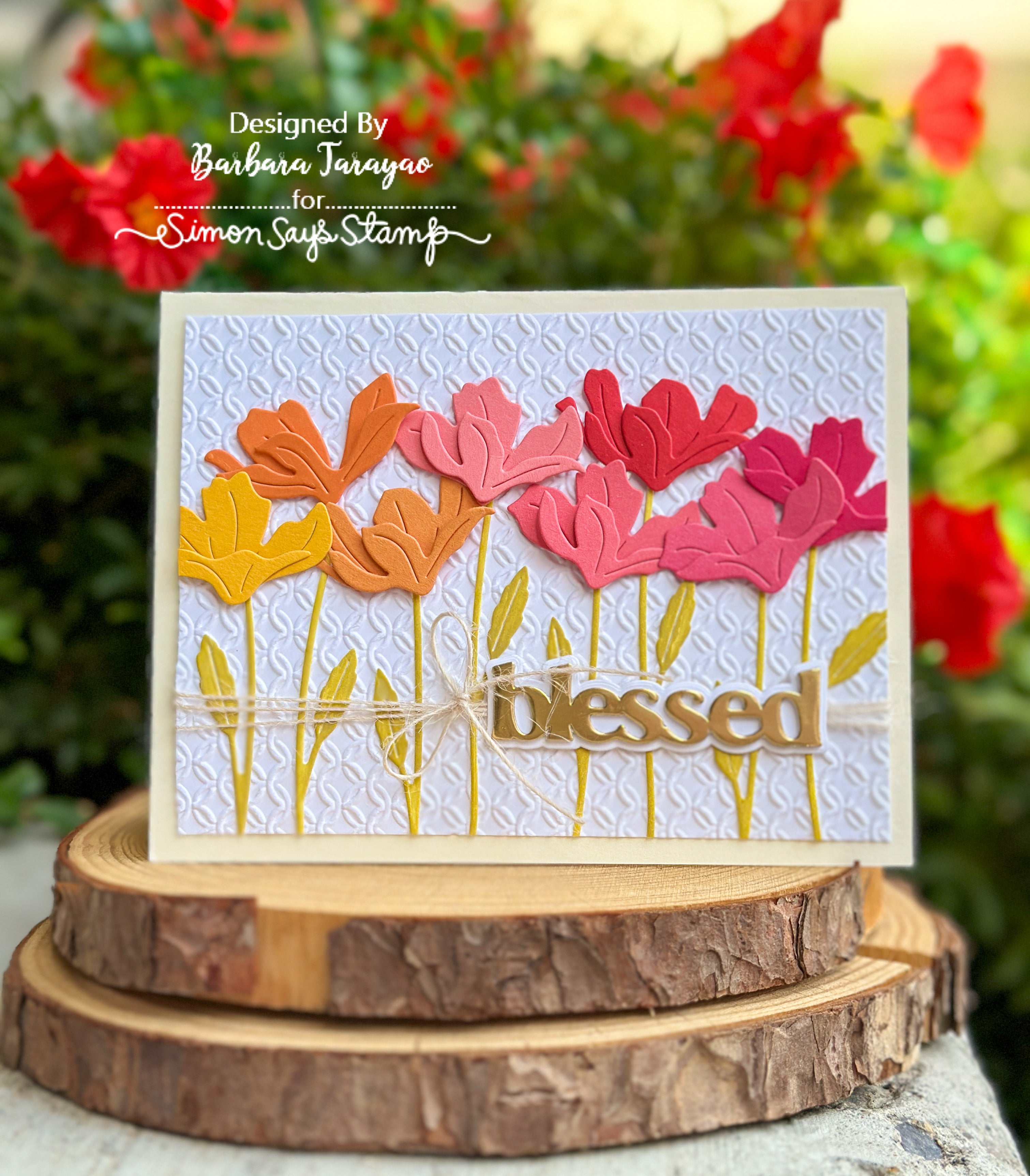 Simon Says Stamp Embossing Folder Woven Rings sf586 Barbara Tarayao Blessed Flowers Card