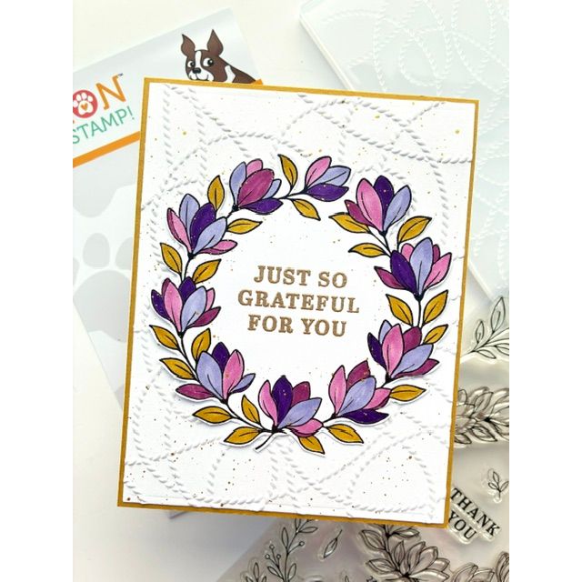 Simon Says Stamp Embossing Folder Yarn Tangle sf609 Stamptember Adriana Arminio Grateful Wreath Card