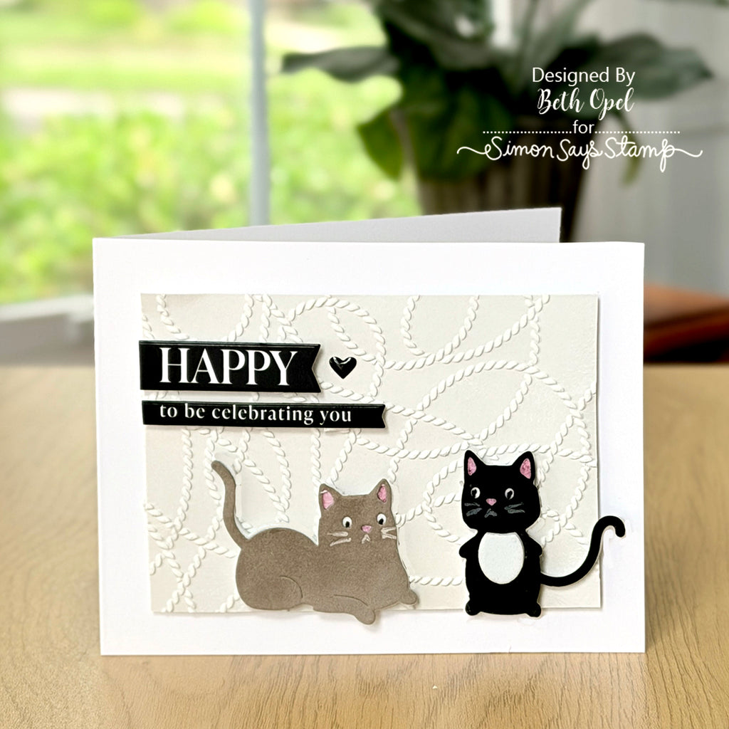 Simon Says Stamp Embossing Folder Yarn Tangle sf609 Stamptember Beth Opel Celebratory Cats Card