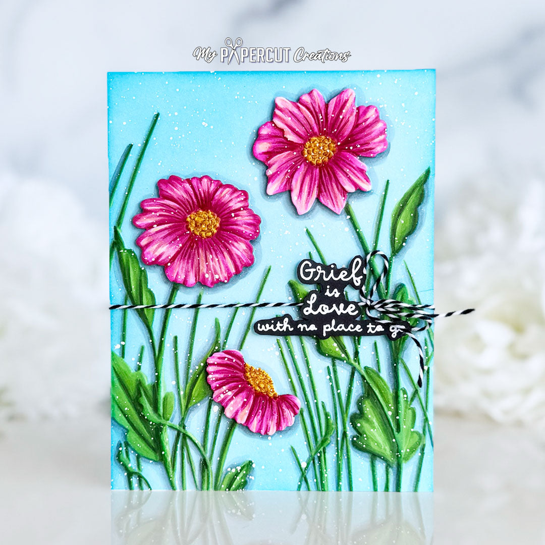 Simon Says Stamp Embossing Folder and Cutting Dies Blooming Beauties sfd580 Always There Pink Flowers Sympathy Card Brenda Noelke