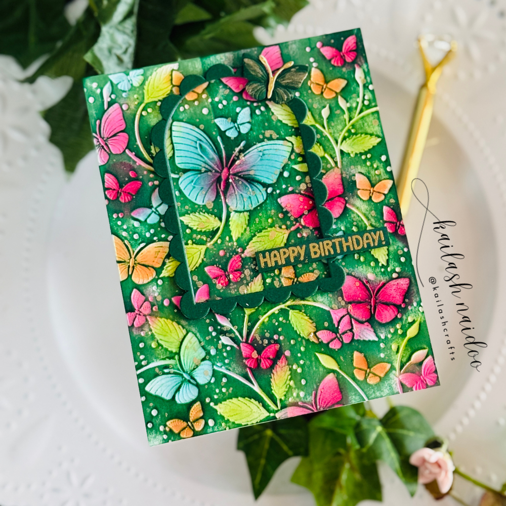 Simon Says Stamp Embossing Folder and Cutting Dies Butterfly Escapade sfd582 In My Heart Sending Birthday Card