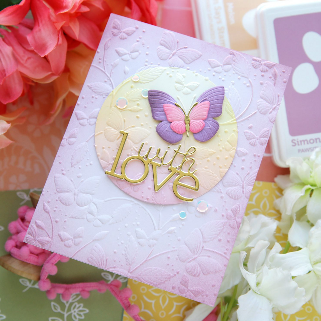Simon Says Stamp Embossing Folder and Cutting Dies Butterfly Escapade sfd582 In My Heart With Love Card Laura Bassen | color-code:ALT06