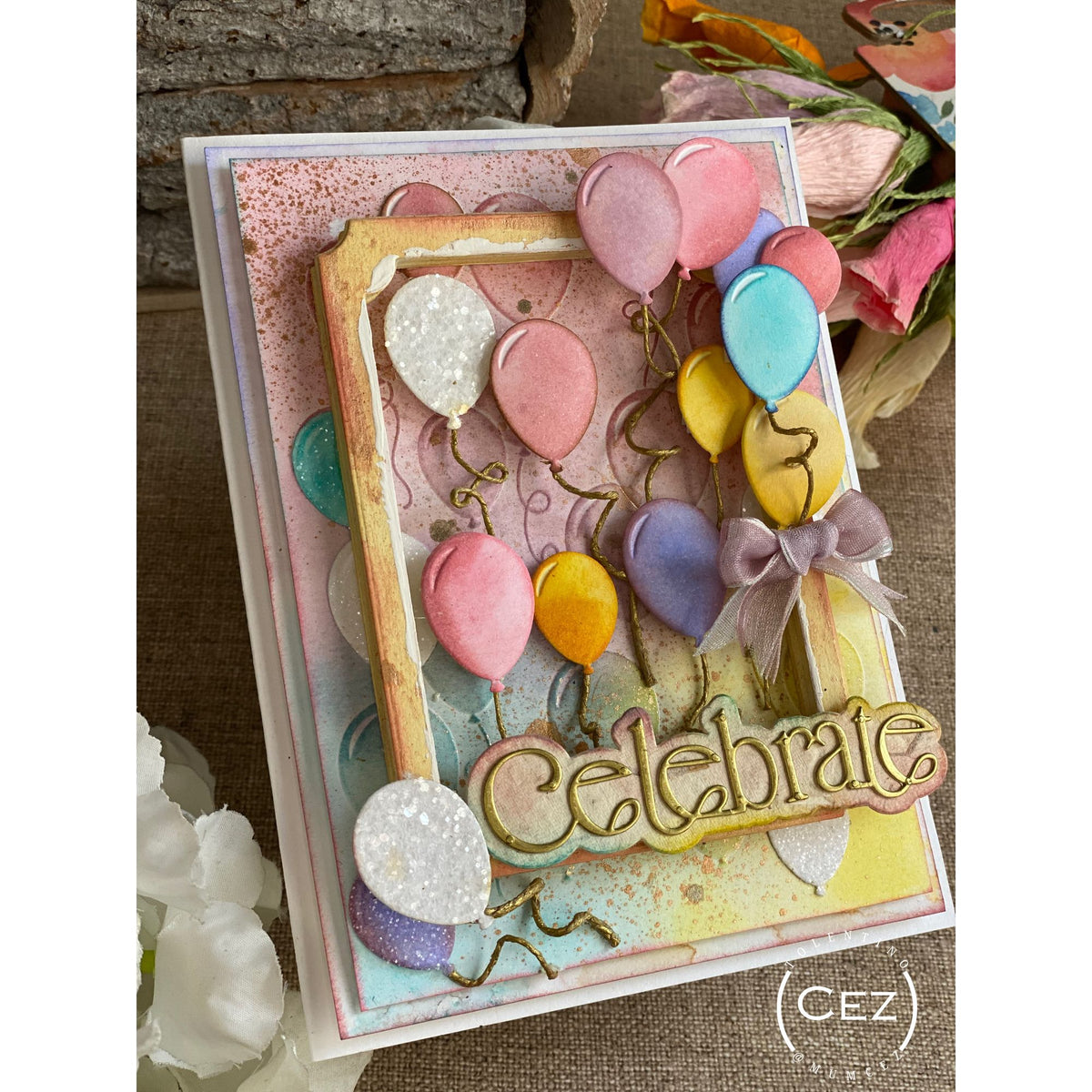 Simon Says Stamp Embossing Folder and Cutting Dies Celebration Balloons sfd632 Cez Tolentino Birthday Bonanza Card